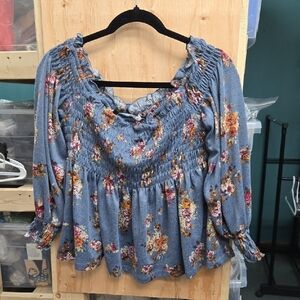 Xhilaration Size M Blue Grey Floral Off The Shoulder Knit Crop Top